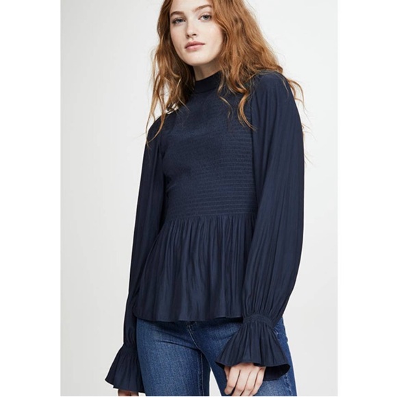 NWT Ramy Brook Justine Navy Smocked Top Blouse - Picture 4 of 4